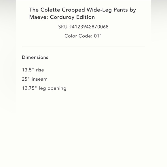 NWT Anthropologie Maeve The Colette cropped Wide-Leg corduroy pants - Picture 11 of 14